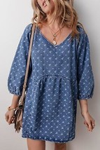 Ashleigh Blue Textured Open Back Loose Fit Denim Dress - $38.27