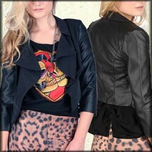 Iron Fist Creepy Rose Faux Leather Womens Cropped Waist Blazer Jacket Black NEW - £46.61 GBP