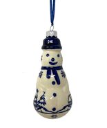 Boleslawiec Wiza Pottery Snowman Shaped Christmas Ornament Cabin in Woods - $49.49
