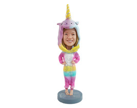 Custom Bobblehead Funny looking girl wearing a cool unicorn pijama - Leisure &amp; C - £72.26 GBP