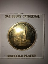 SALISBURY CATHEDRAL 22ct. GOLD PLATED MEDALLION COIN RARE VINTAGE COLLEC... - $69.28