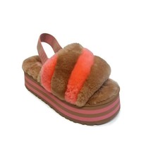 UGG Disco Stripe Slide Sheepskin Platform Slippers Size 7 Chestnut Pink 1120875 - £49.61 GBP