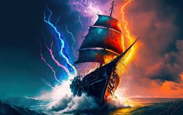 Amazing digital wallpaper of a ship in a storm of fire and lightning (25... - $0.94