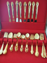 50 Pc Set  ANTOINETTE BY PRESENT JAPAN GOLD PLATED STAINLESS Complete Sv... - $76.50