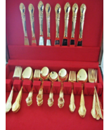 50 Pc Set  ANTOINETTE BY PRESENT JAPAN GOLD PLATED STAINLESS Complete Sv... - £60.44 GBP