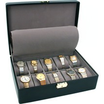 Black Faux Leather 10 Watch Jewelry Display Case Storage Box 11 5/8&quot; x 8&quot; - £36.54 GBP