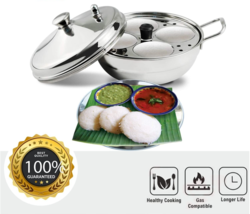 idli maker idli cooker steamer stand gas compatible with Steel Lid 2 Idl... - $44.24