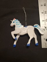 Charming Vtg. Wooden Prancing Figural Unicorn Christmas Ornament Hand-Painted - £7.62 GBP