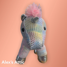 DAN DEE White Unicorn Pastel Pink Mane Tail 12&quot; Plush Sparkly Rainbow Soft - £6.20 GBP