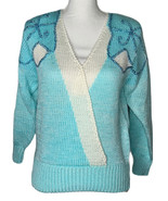 Vintage Charlotte VanHorne Turquoise Blue White Embellished V Neck Sweat... - $28.70