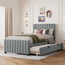 Gray Velvet Twin Platform Bed &amp; Trundle - $302.99