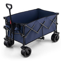 Folding Utility Garden Cart with Wide Wheels and Adjustable Handle-Blue ... - £138.78 GBP