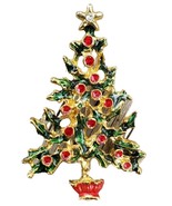 Christmas Tree Brooch Enamel Shiny Brite Holly Berry Pin Tannenbaum Holiday - $12.46