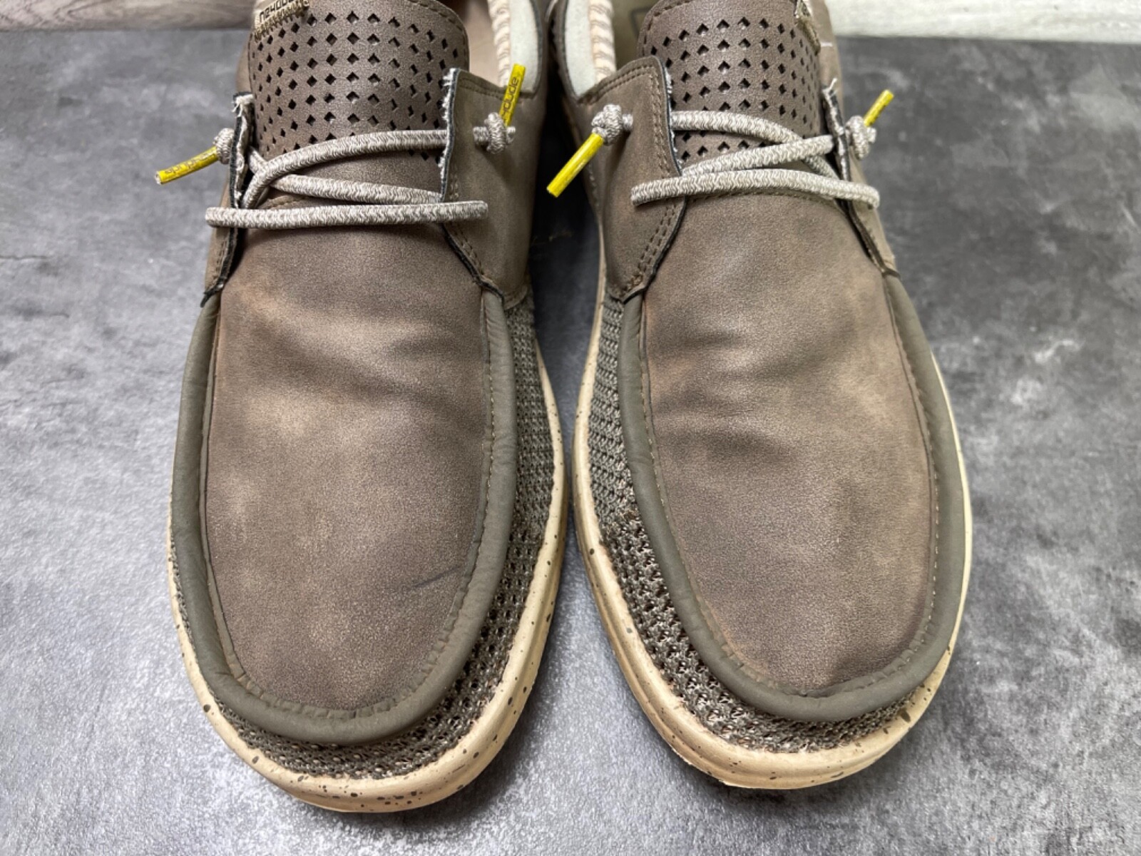 Hey Dude Loafers Men 12 M Welsh Shoes Brown Gray Canvas Slip On Casual Beach Item image 5