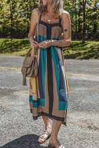 Brown Retro Geometric Printed Y Back Sleeveless Dress - $14.32