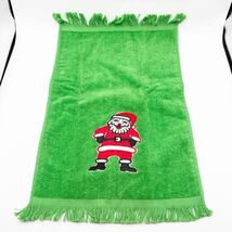 Vtg Christmas Green Wash Towel Fringe Happy Santa Claus Bath Decor Golde... - €11,23 EUR