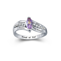 Women Sterling Silver Marquise Birthstone &amp; CZ Class Ring Customized Cla... - £78.95 GBP