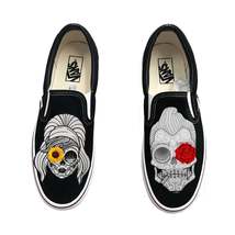 Skull Couple Vans - Black Slip Ons - Men&#39;s And Women&#39;s Shoes - £135.92 GBP