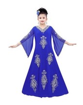 Dubai Style Wedding Kids Ramadan Special Party Blue Girls Kaftan Dress Moroccan - £49.25 GBP