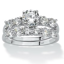 PalmBeach Jewelry 2.50 TCW Cubic Zirconia Platinum-plated Silver Bridal Ring Set - £68.21 GBP