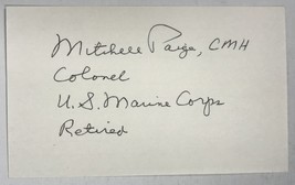 Mitchell Paige (d. 2003) Signed Autographed 3x5 Index Card - Medal of Honor - £20.10 GBP