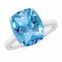 ANGARA Classic Cushion Swiss Blue Topaz Ring with Hidden Accents (AA Size-12x10) - £638.77 GBP