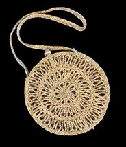 Round Woven Straw Jute Rattan Crossbody Bag Unlined 9" Boho Shoulder Fla... - $17.41