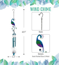 Peacock Wind Chime - Handmade Glass &amp; Metal Chime - 40.9 Inches - $53.99