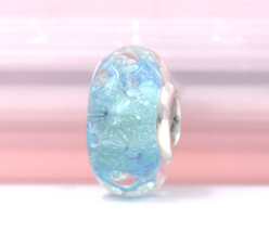 925 Sterling Silver Handmade Glass Bead Wavy Fancy Blue Murano Glass Charm  - £5.57 GBP