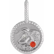 14k White Gold Mexican Fire Opal and Diamond Taurus Zodiac Sign Pendant - £366.05 GBP
