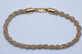 18K Two Tone Gold Braid Design Diamond Cut Beaded Fancy Link Chain Bracelet - £774.75 GBP