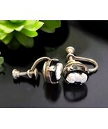 Vintage Sterling Silver Black Onyx Cameo Mourning Screw Back Earrings - $770.26 MXN