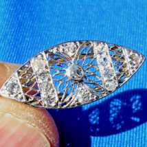 Earth mined Diamond Deco Brooch Special Antique Platinum Filigree Pendant - $1,880.01