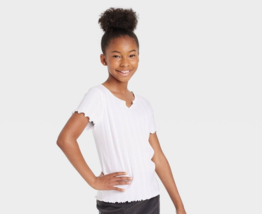 Art Class Girls Notch Front Tee Shirt X-LARGE (14/16) White Short Sleeve NWT - £9.74 GBP