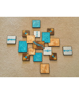 Turquoise &amp; Brown Textured Geometric Wood Wall Sculpture 5 piece set - $179.99