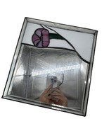 Handmade Stained Glass Square Vanity Mirror Tray 10x10&quot; Pink Flower Stai... - $67.09 CAD