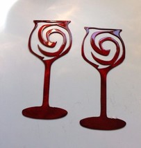 Swirled Wine Glass Pair - Metal Wall Art - Metallic Red 3 3/4&quot; x 8 1/2&quot; - £15.01 GBP