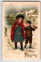 Christmas Postcard Children Boy Girl Horn X-mas Tree ASB Embossed Series 165 - £9.79 GBP