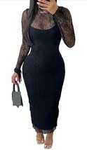 Sexy Slim Fit  2 Piece Black  See-through Lace Long Sleeved Dress for Wo... - $33.64 CAD