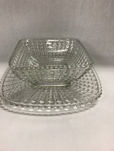 2 pc. Square cut glass CRYSTAL saw tooth VINTAGE bowl plate platter serving set - £38.68 GBP