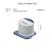 10X UUX1J101MNL1GS Nichicon 100uF 63V 10x10 Aluminum Electrolytic Capaci... - £3.16 GBP