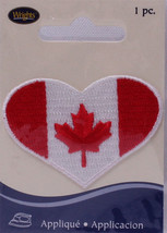 Wrights Heart Canada Canadian Maple Leaf Flag Iron On Applique Red White M211.03 - £2.39 GBP