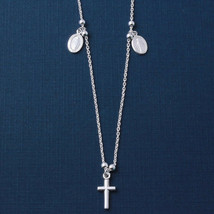 Sterling Silver 925 Religious Charm Cross Drop Necklace 16&quot;- 18&quot; - $53.68