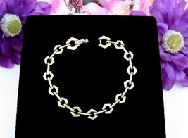 Hexagon Nut Shaped Links Bracelet Vintage Goldtone Hefty Steam Punk Look 8&quot; - £10.38 GBP