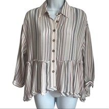 Olivaceous ¾ Sleeve Button Up Pink/Cream Pinstripe Peplum Blouse Top Size S - $16.21
