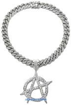 Anarchy Cristal Strass Collier Pendentif Avec 50.8cm Long Cubain Épais Chaîne - £20.49 GBP+