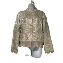 Flashback Vintage Jacket Crochet Trim Metallic Long Sleeve Button Up Size M - £34.88 GBP