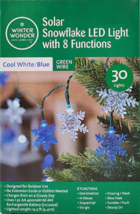 Cool White &amp; Blue 8-Function Snowflake LED Solar Light Set, 30-Lights 19.5&#39; - £20.27 GBP