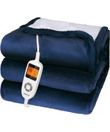 Blue Heated Blanket Electric Throw Electric Blanket Flannel &amp; Sherpa 50&quot;... - £35.55 GBP