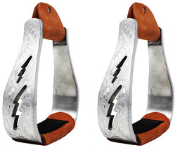 Horse Western Aluminum Engraved Lightning Bolt Cut-Out Saddle Stirrups 51208 - £42.02 GBP